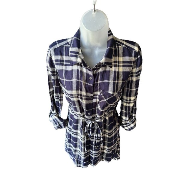 NEW Motherhood Maternity Plaid Shirt Dress Women's Size Small Blue Soft Flannel - Picture 7 of 9
